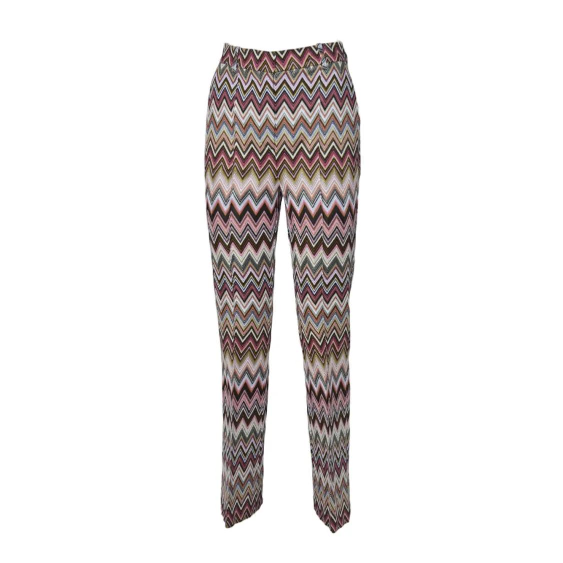 Thumbnail - Missoni - Crop Trousers In Cotton And Viscose Zig Zag Patter - Größe 44 - grau
