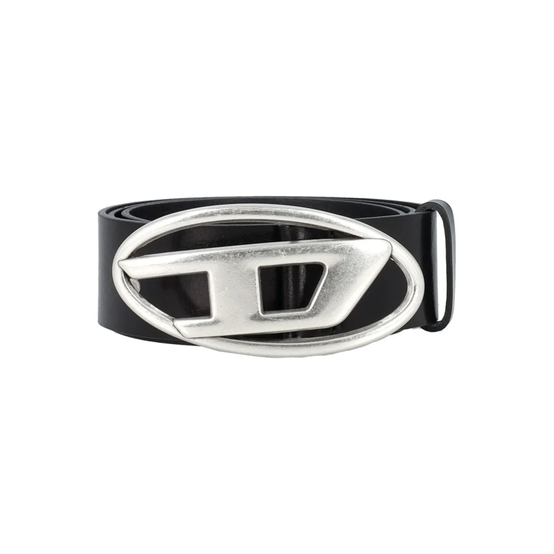 Diesel Gürtel Leather Belt With Metal Oval 'D' Logo Buckle Black