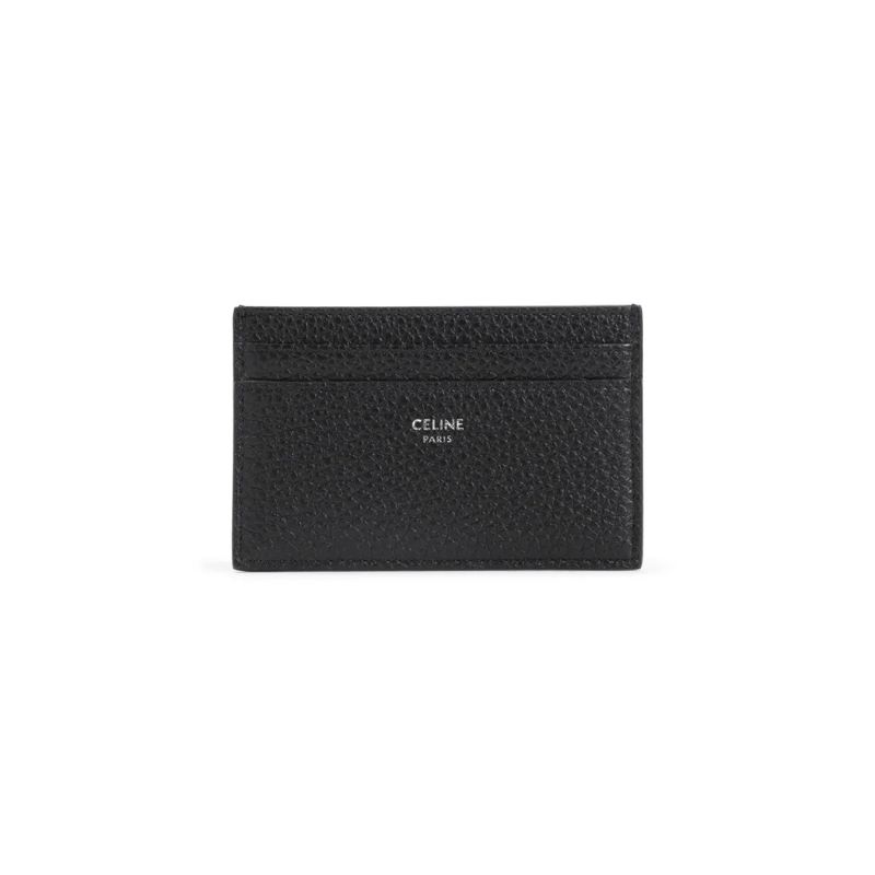 Celine Portemonnee Grained Calf Leather Card Holder With Textured Sur Black