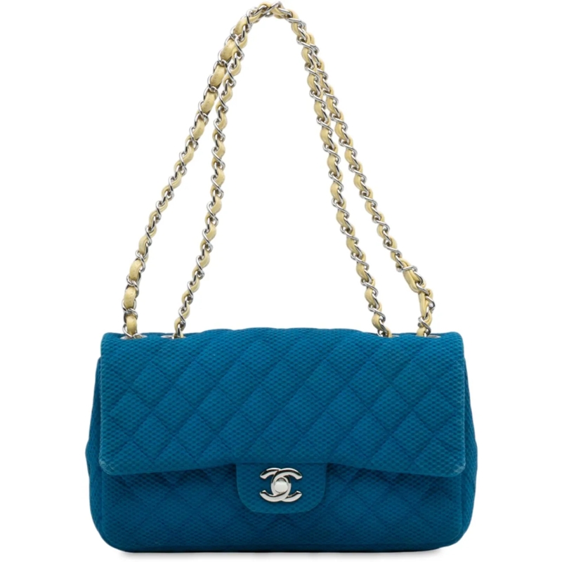 Chanel Sac à bandoulière Medium Quilted Perforated Jersey Single Flap blau