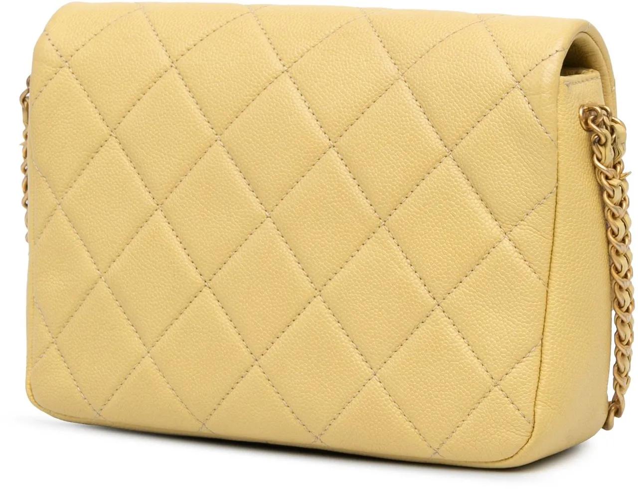 Chanel Hobo bags 2021-2024 Small Quilted Caviar Chain Melody Flap in geel