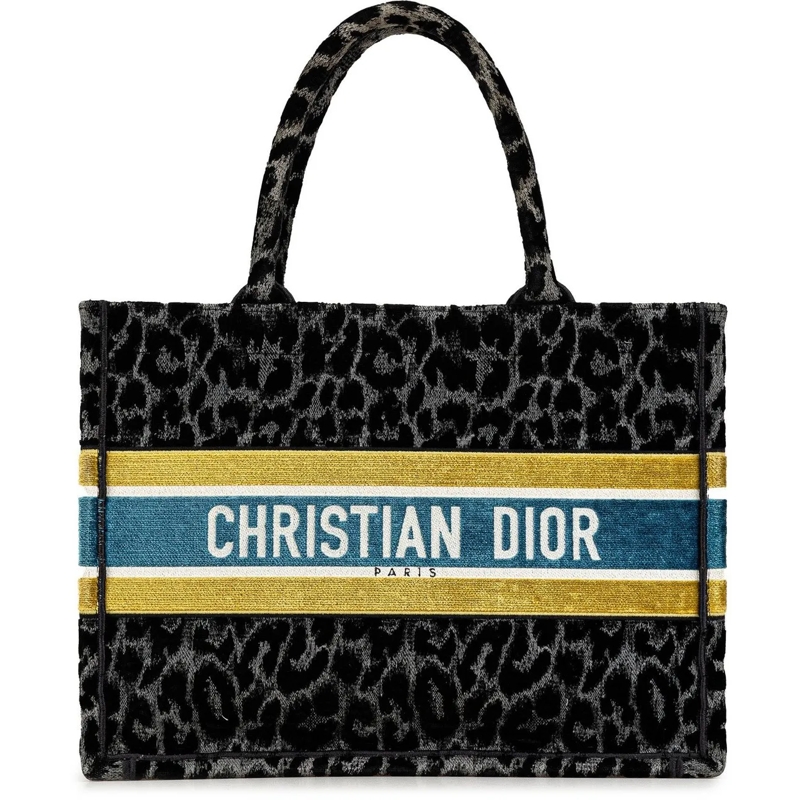 Christian Dior Shopper Mizza Medium Embroidered Canvas Leopard Book Tote schwarz