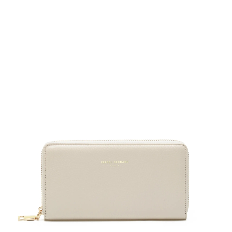 Isabel Bernard Portefeuille à fermeture Éclair Honoré Léa Cream Calfskin Leather Zipper Wallet