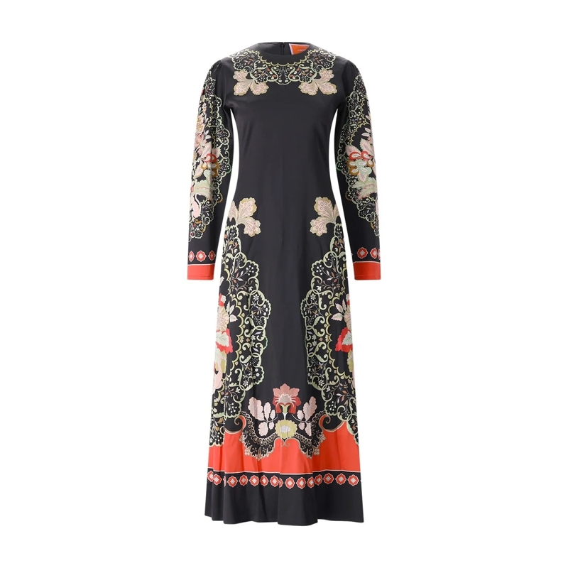 LaDoubleJ Maxikleid Maxikleid Clingy Swing mit Muster schwarz