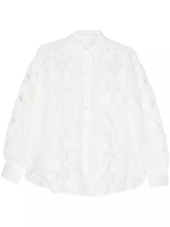 Zimmermann Halliday Floral-Lace Linen Shirt White