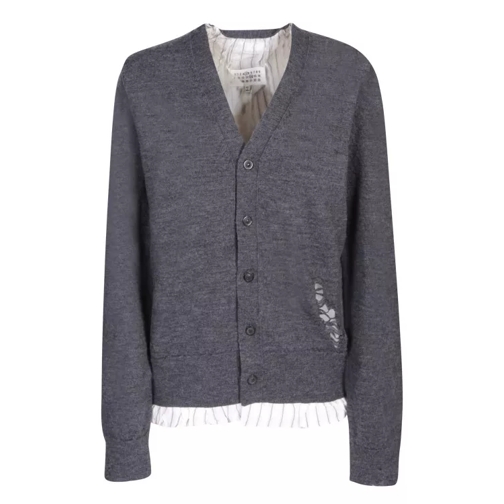 Maison Margiela Grey Wool Cardigan With Signature Four-Stitch Logo Grey Vest