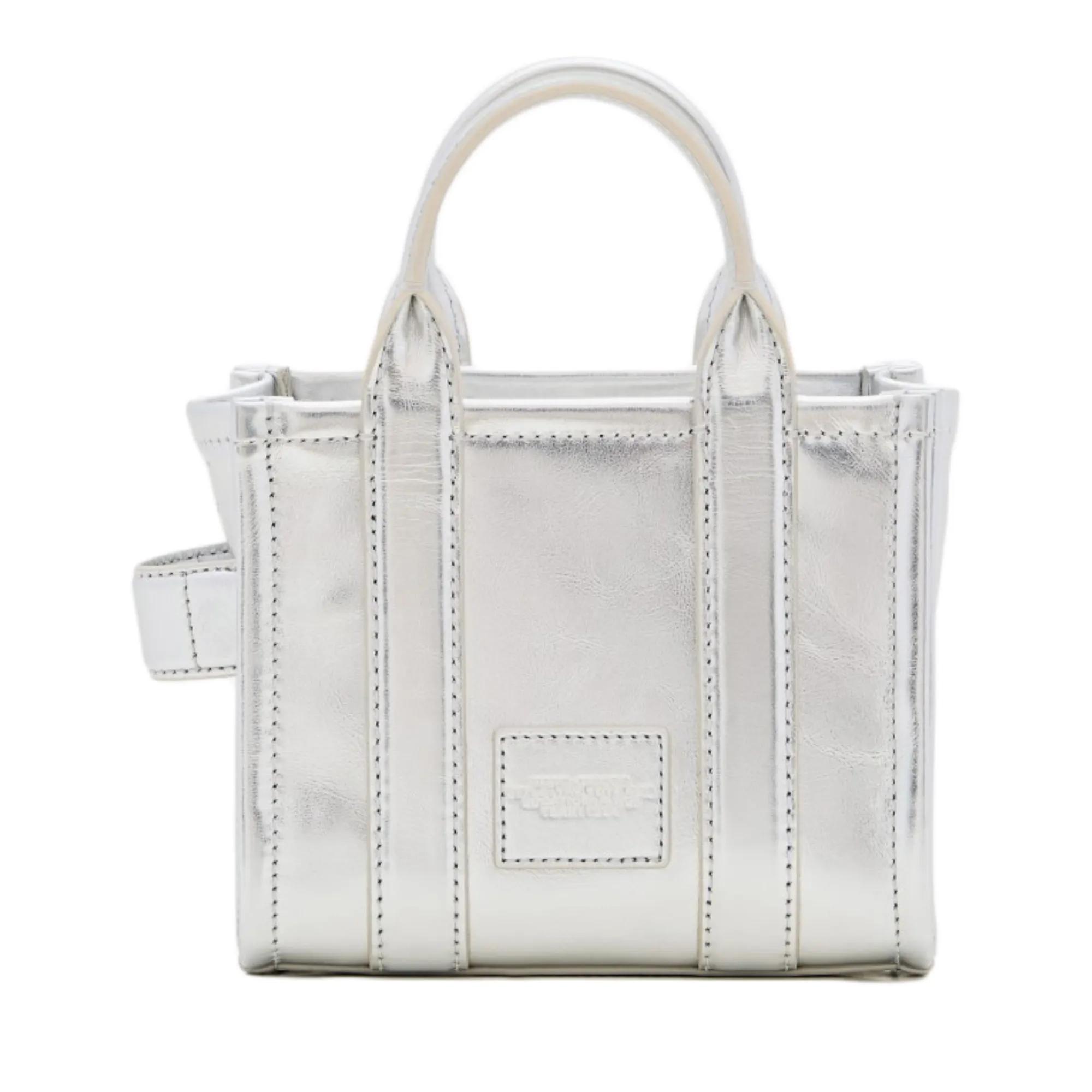 Marc Jacobs The Mini Tote Metallic Leather Bag Silver Tote