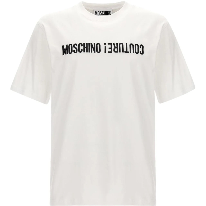 Moschino Legeres Oberteil Moschino Upside Down Logo T-shirt weiß