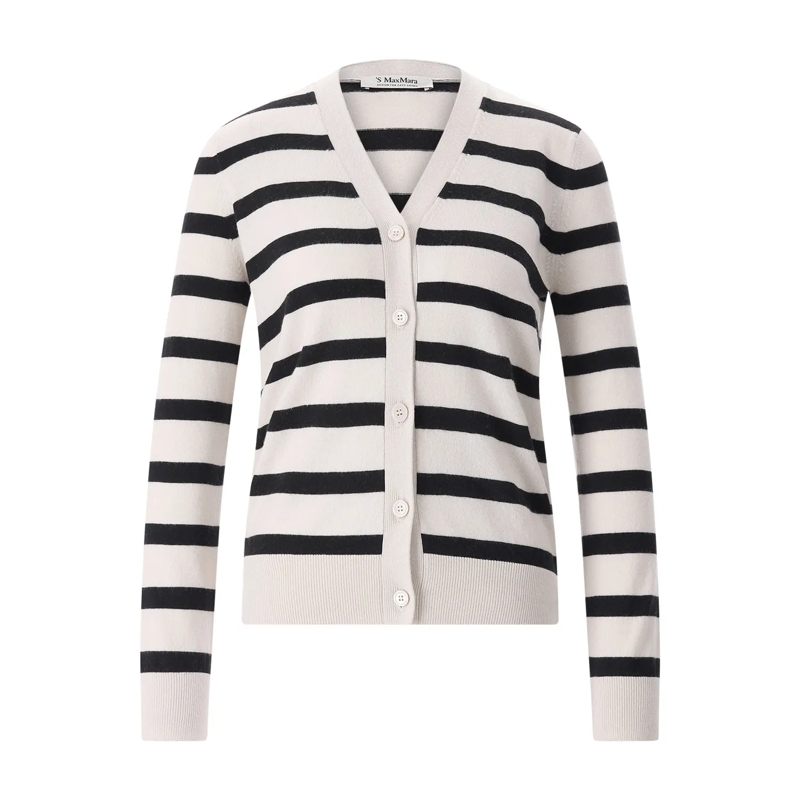 Max Mara Strickjacke V-Neck Cardigan With Striped Knit Design White(Image 2)