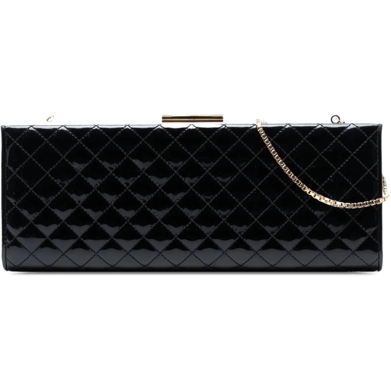 Salvatore Ferragamo Sac à bandoulière Quilted Patent Clutch with Chain schwarz