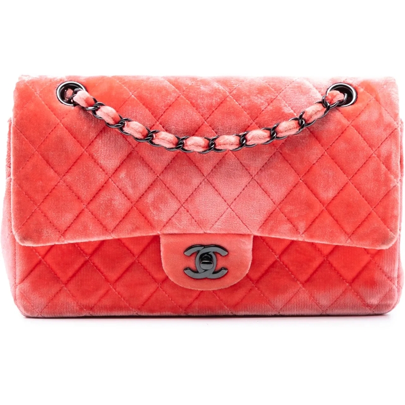 Chanel Schultertasche Medium Classic Velvet Double Flap rot