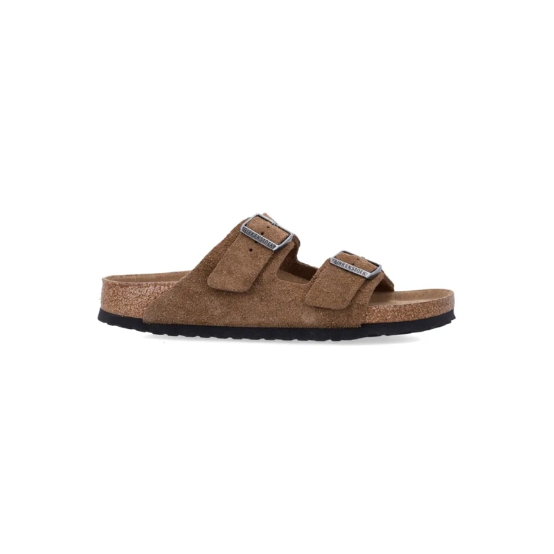 Birkenstock Mocassin Arizona Suede Flat Sandals In Dark Tea Brown