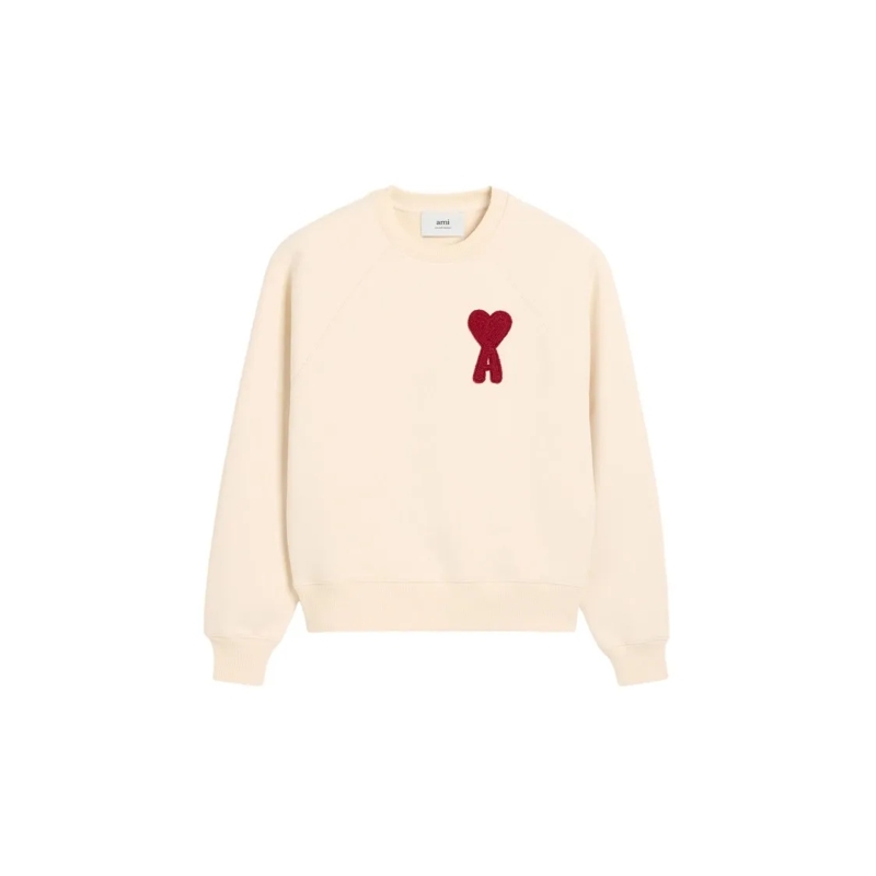 AMI Paris  Crewneck Sweatshirt With Distinctive Heart Logo Neutrals