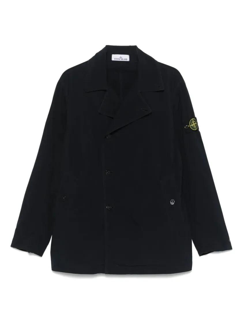 Thumbnail - Stone Island - Navy Blue Double-Breasted Poly-Tc Jacket - Größe M - schwarz