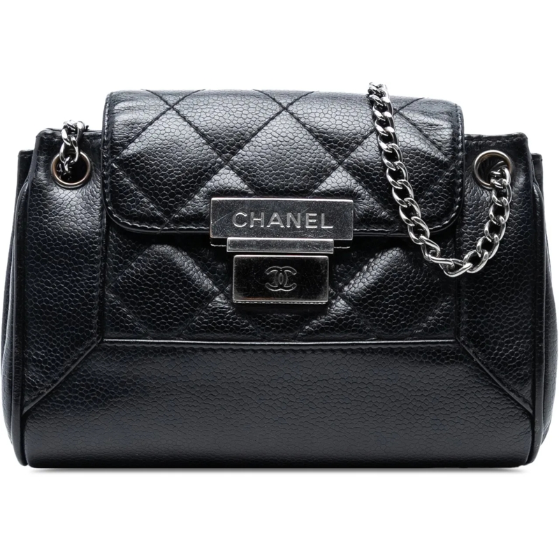 Chanel Sac à bandoulière Mini Quilted Caviar Accordion Flap schwarz