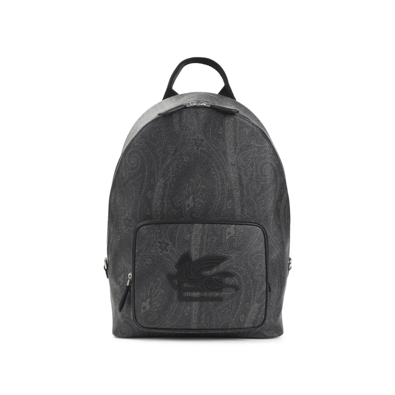 Etro Rucksack Structured Black Bucket Bag With Subtle Paisley Pa Grey