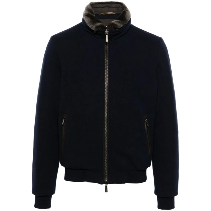 Moorer Doudoune Padded Fleece Zip-Up Jacket With Detachable Faux-F Black