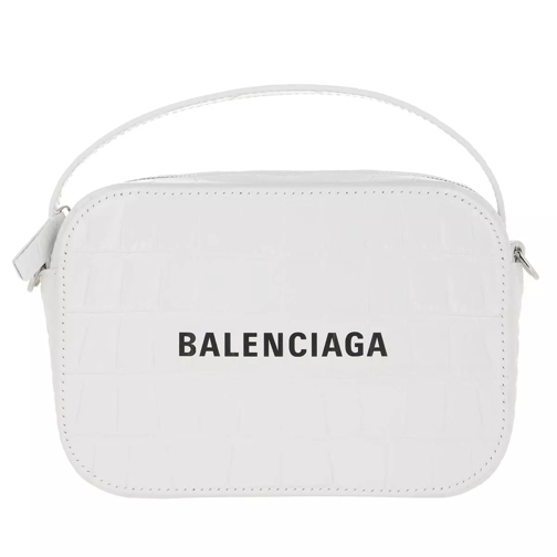 Balenciaga Camera Bag Shiny Embossed Croc White Crossbody Bag