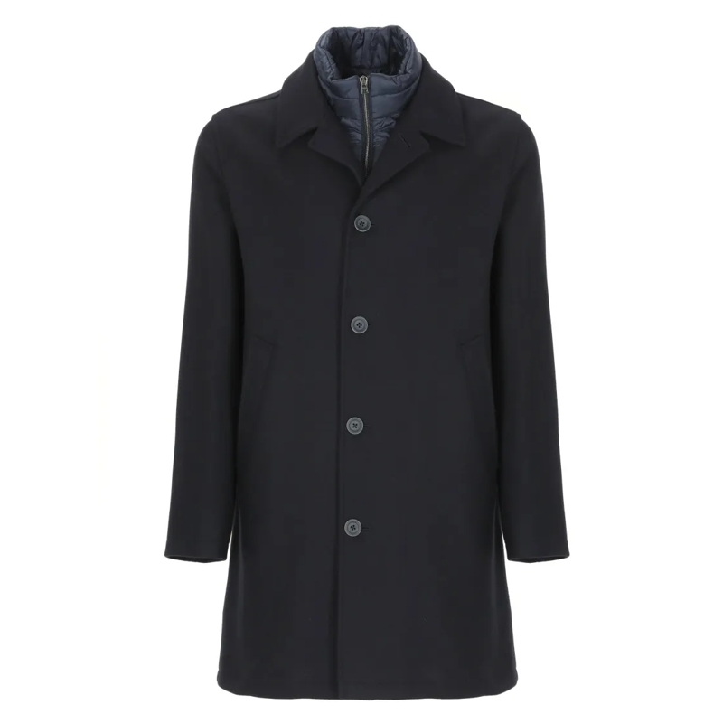 Herno Manteaux de tanche Dark Blue Wool Blend Coat With Removable Lining An Black