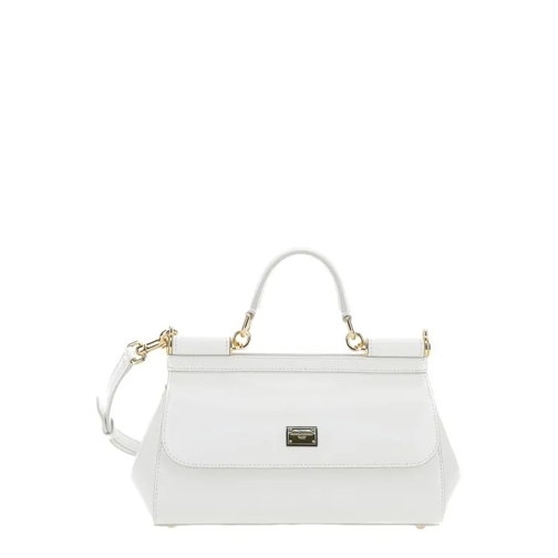 Dolce&Gabbana Sicily' White Handbag With Logo Plaque In Patent L White Schultertasche