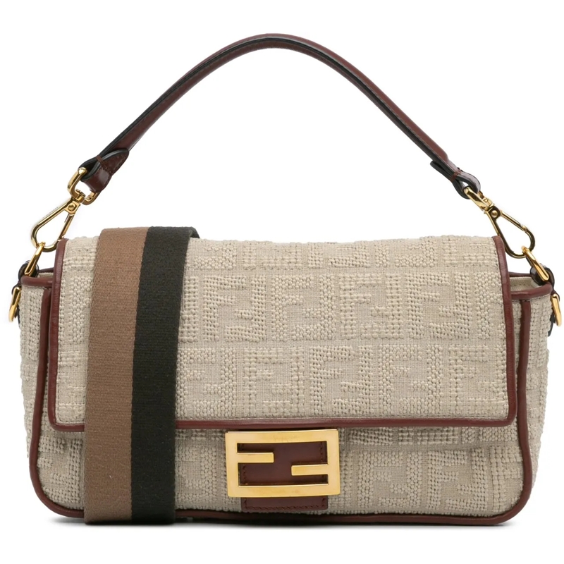 Fendi Schultertasche Zucca Embroidered Canvas Baguette Satchel braun