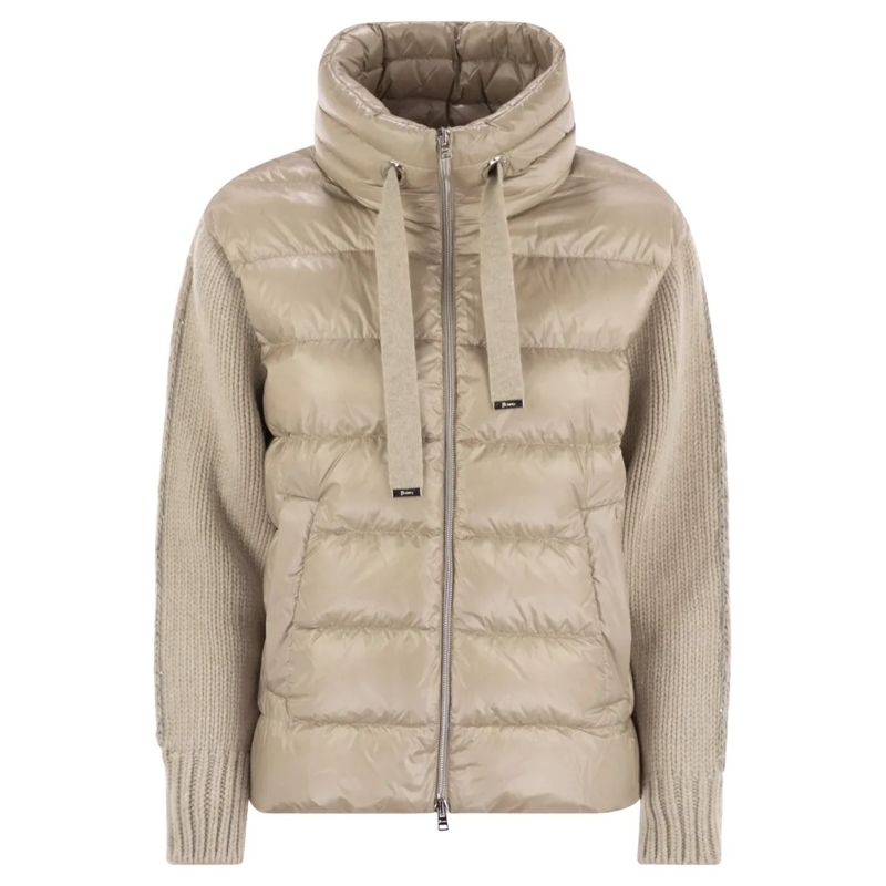Herno Veste de transition Down jacket with knit sleeves beige