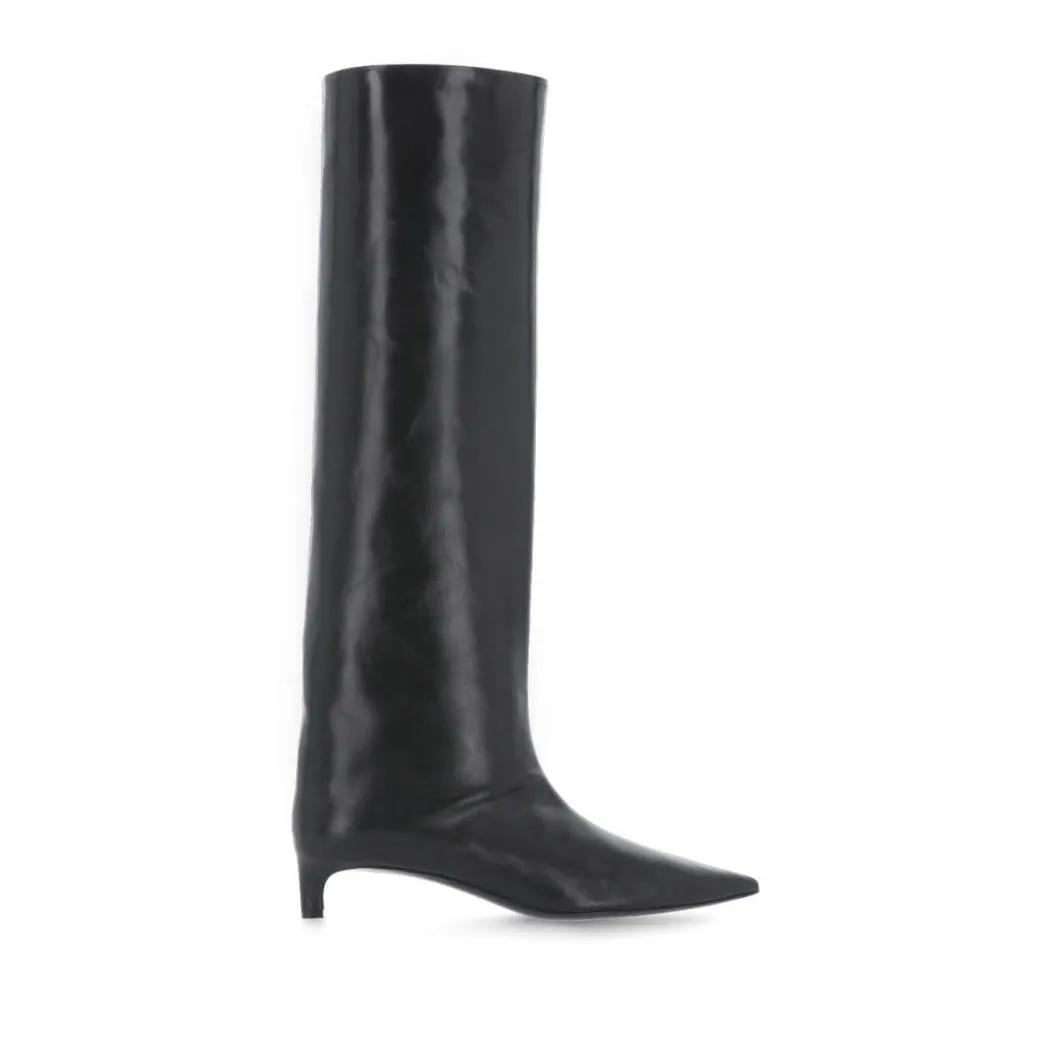 Jil Sander Stiefel - Black Leather Kneehigh Boots - Gr. 36 (EU) - in Schwarz - für Damen