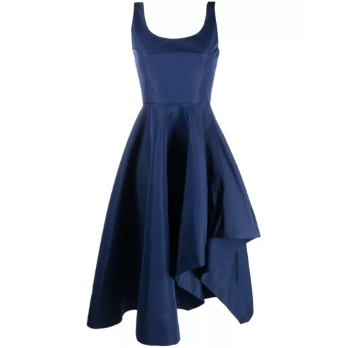 Alexander McQueen Navy Blue Asymmetric Drape Midi Dress Blue 