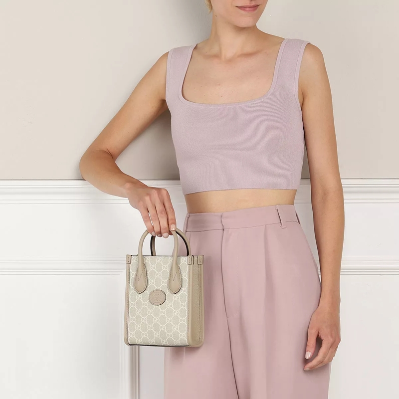 Gucci Tote Interlocking G Mini Tote Bag Beige White(Image 2)