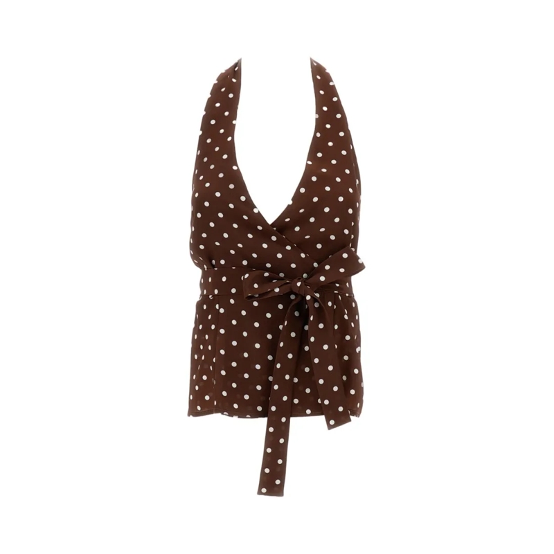 P.A.R.O.S.H. top élégant Silk Polka Dot Halter Neck Top Brown