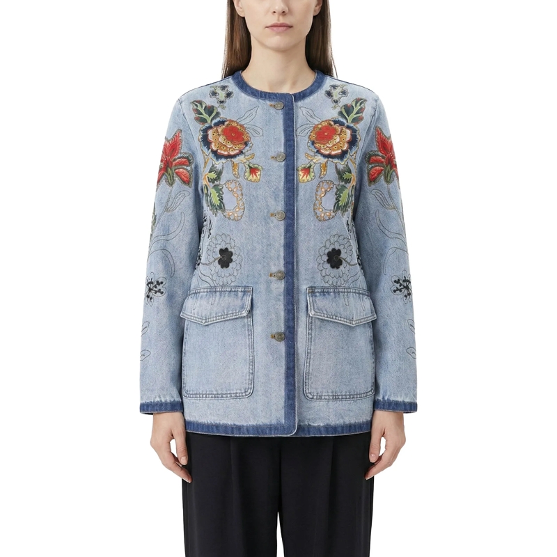 Valentino Garavani Übergangsjacke Jeansjacke mit floralem Muster blau(Image 2)