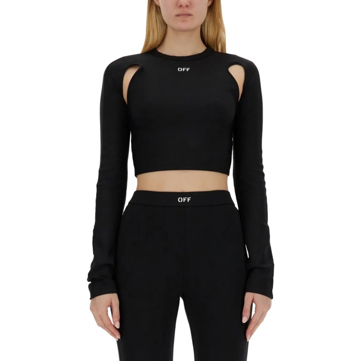 Tシャツ・カットソー Off-White Netted Black Top With Cut-Out Shoulder Details Off-White Cropped Top With Cut-Out Shoulder Details Black
