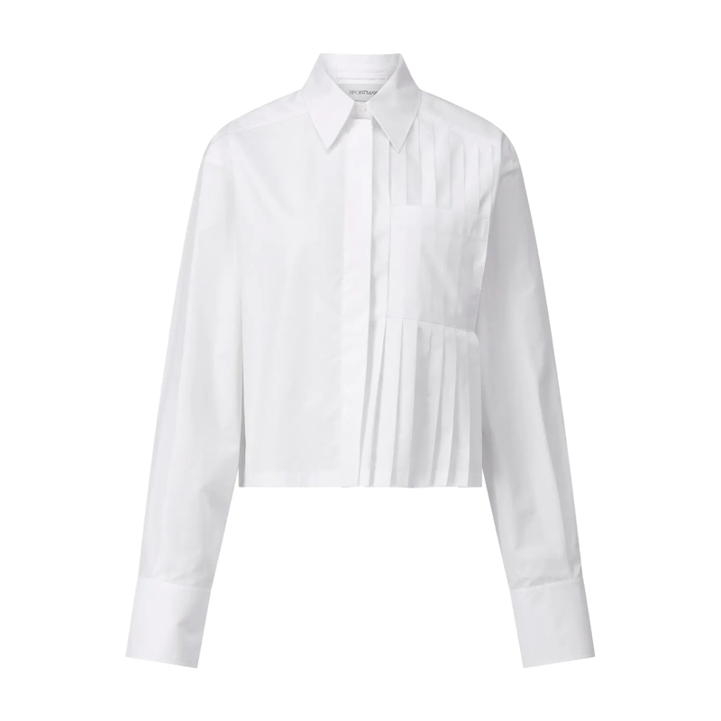 Max Mara Bluse Cropped White Shirt With Classic Collar And Pleate White