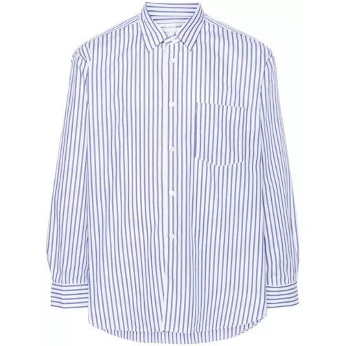 Comme des Garcons Cotton Poplin Texture Vertical Striped Shirt Blue 