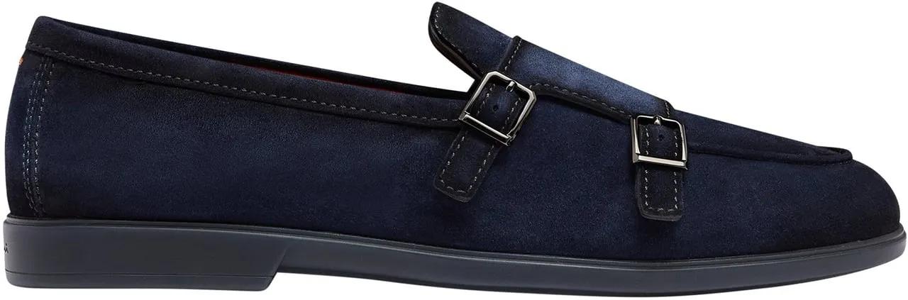 Santoni Loafer - Navy Blue Almond Toe Moccasins - Gr. 7_5 - in Weiß - für Herren