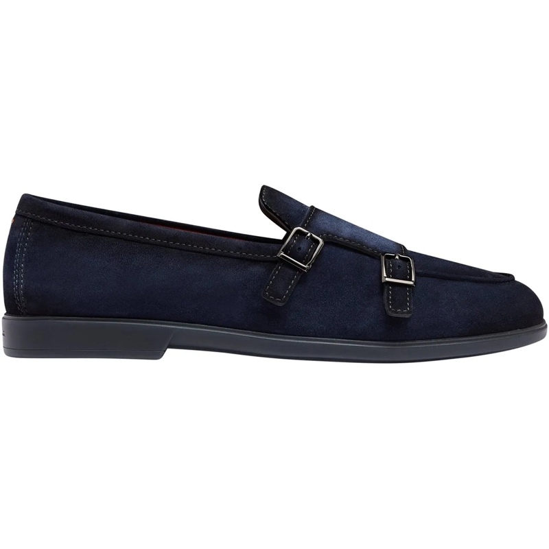 Santoni Slides Navy Blue Almond Toe Moccasins Blue