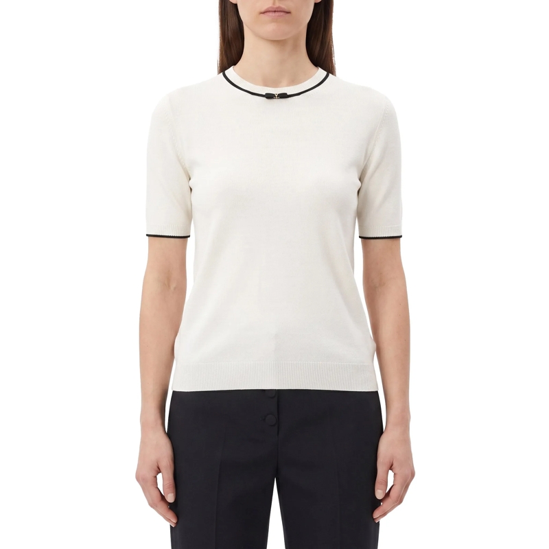 Valentino Garavani Pullover Kurzarm-Pullover aus Schurwolle weiß(Image 2)