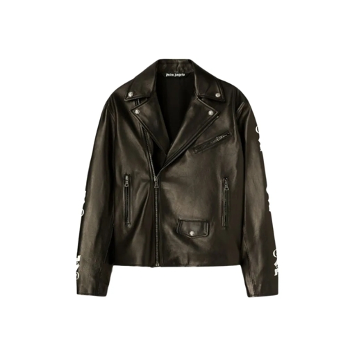 Palm Angels Lederjacken Leather Biker Monogram Series Black