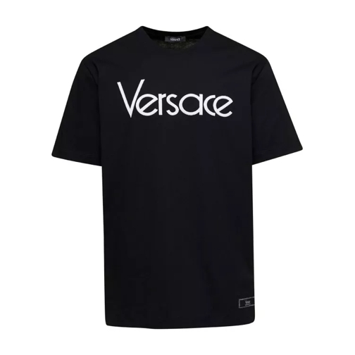 Versace Black Crewneck T-Shirt With Contrasting Logo Lette Black 
