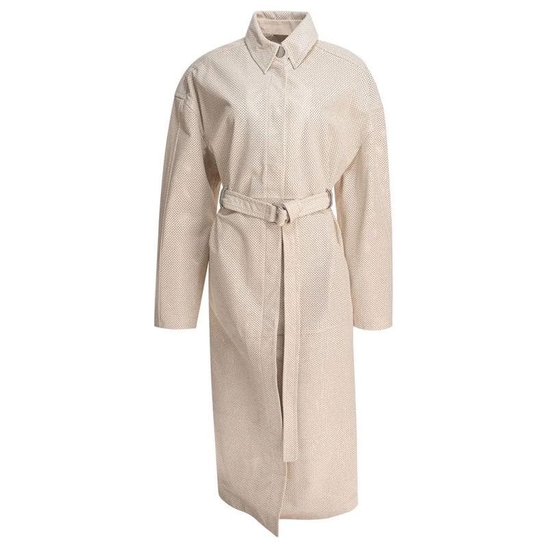 Max Mara Übergangsmantel Perforated Leather Coat With Classic Collar Neutrals