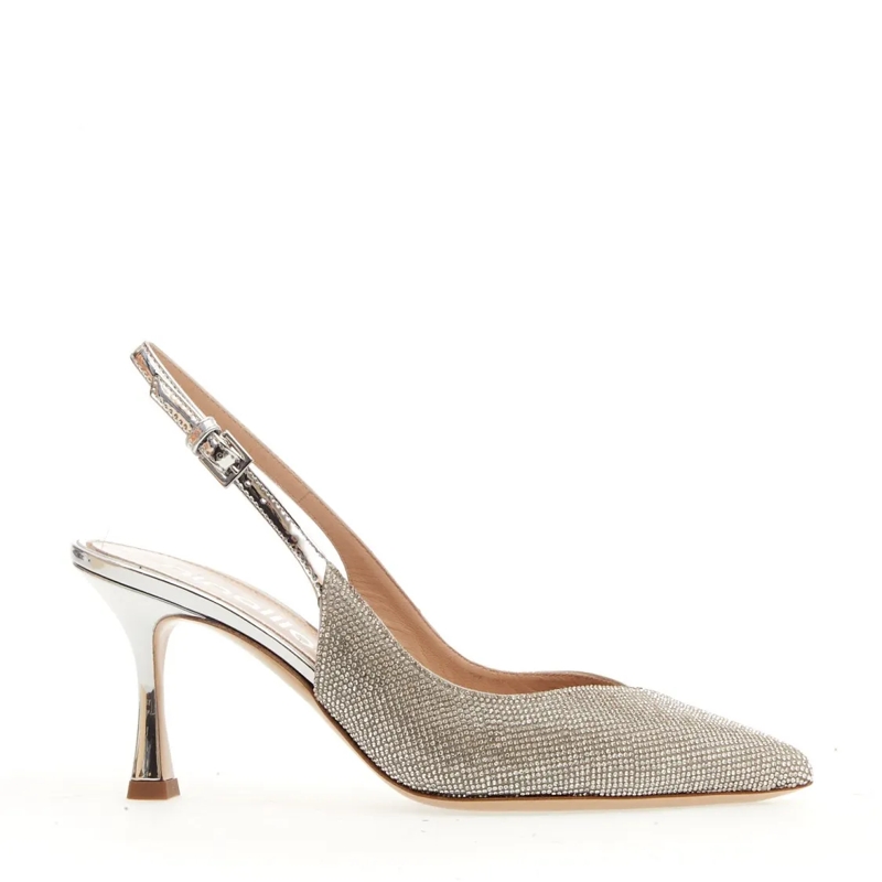Ninalilou Pumps 75Mm Heel  Silver Slingback And Rhinestones Silver