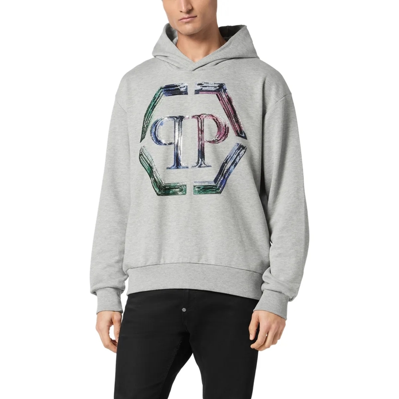 Philipp Plein Top Hoodie Hexagon Mit Schmucksteinen grau(Image 3)