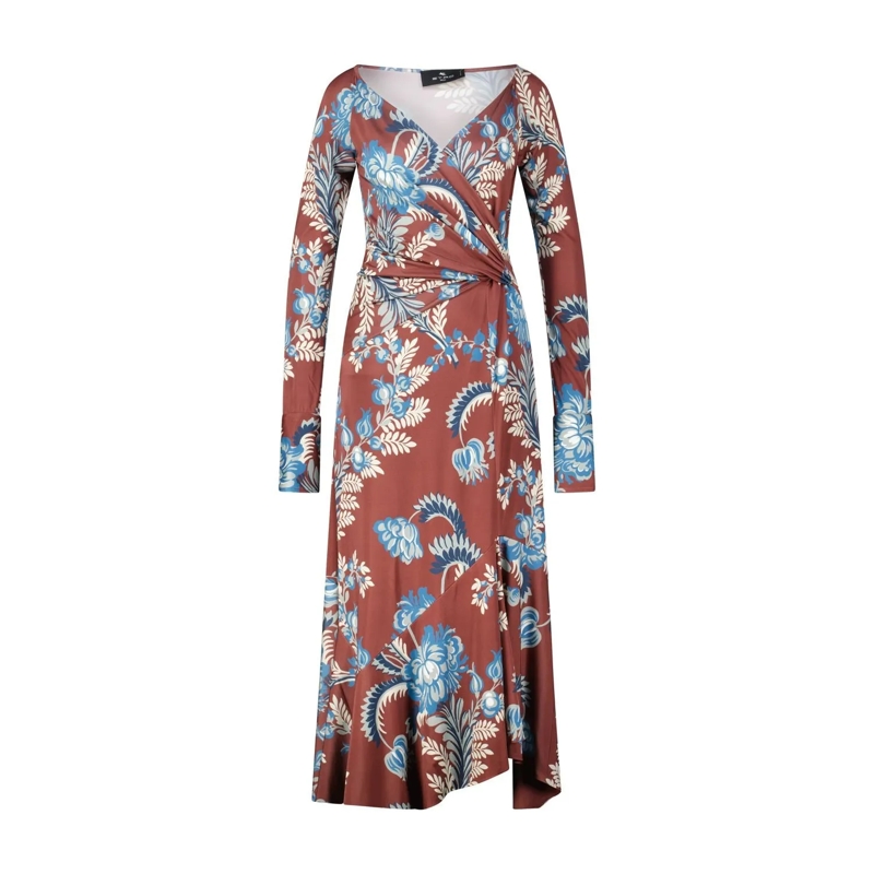 Etro Minikleid Jersey Kleid mit floralem Muster braun
