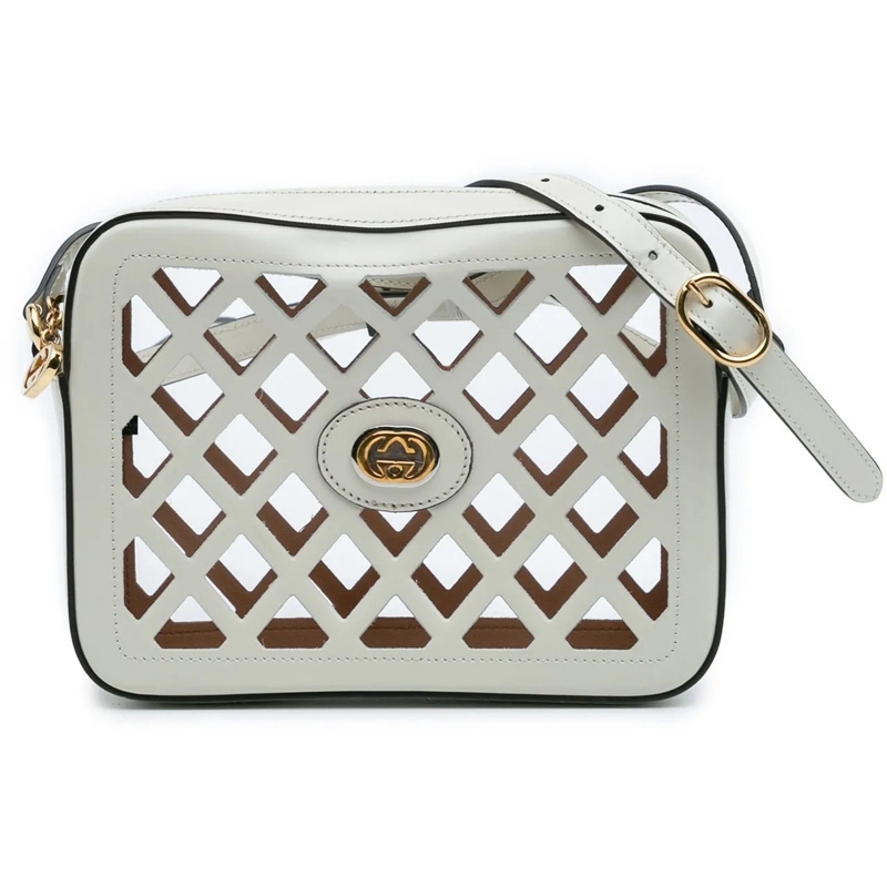 Gucci Schultertasche Cutout Leather and Flora Canvas Infinity Crossbody weiß