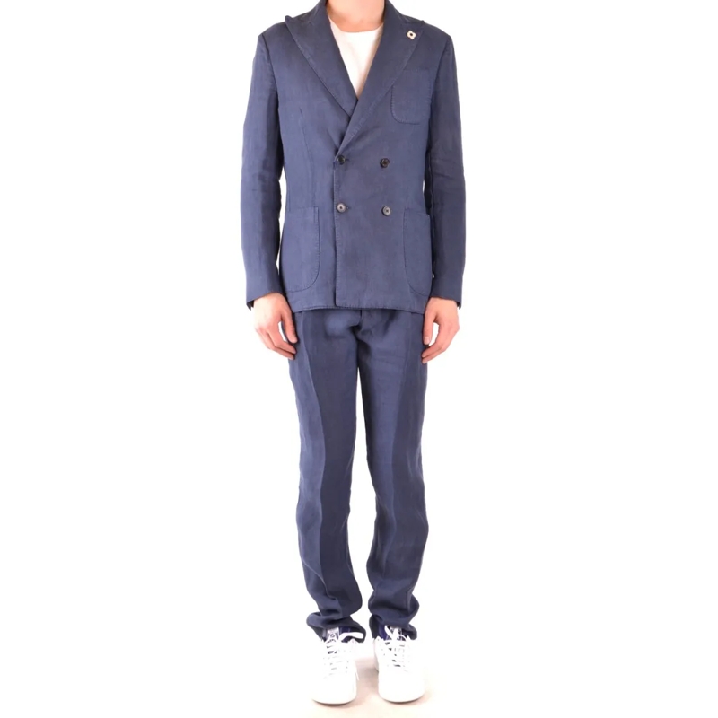 Lardini Blazer Double-Breasted Blue Hemp Jacket Grey