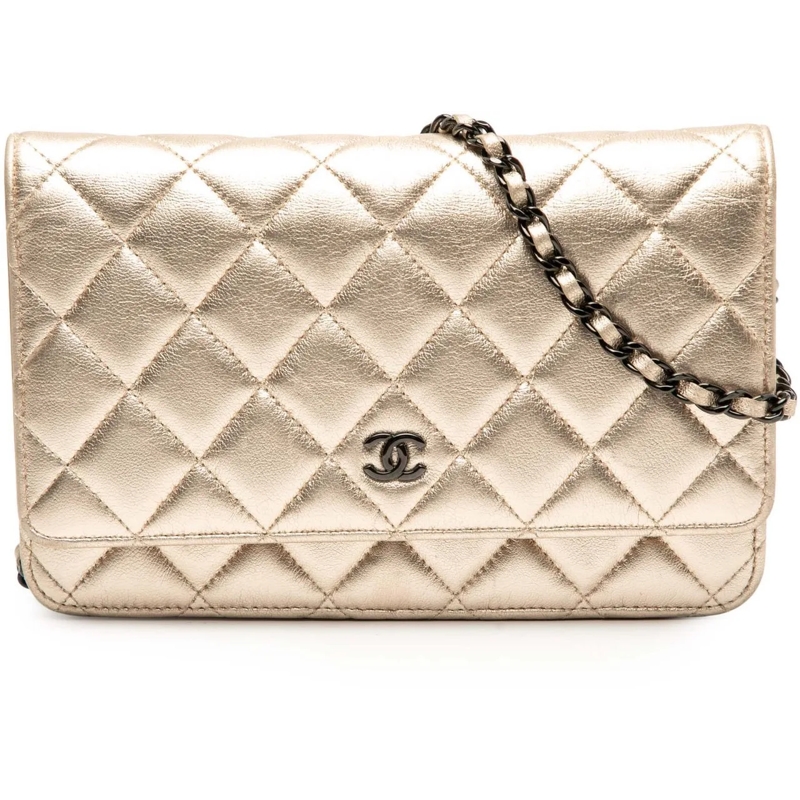 Chanel Schultertasche CC Quilted Metallic Lambskin Wallet on Chain gold