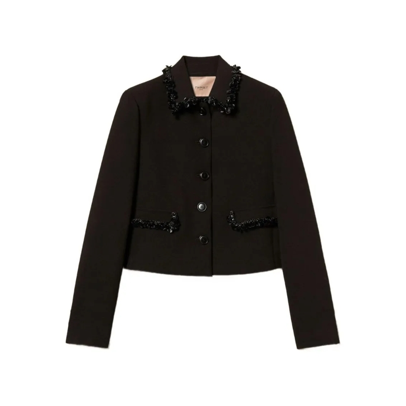 Twin-Set Overgangsjas Cropped Tailored Jacket With Decorative Embellishm Black