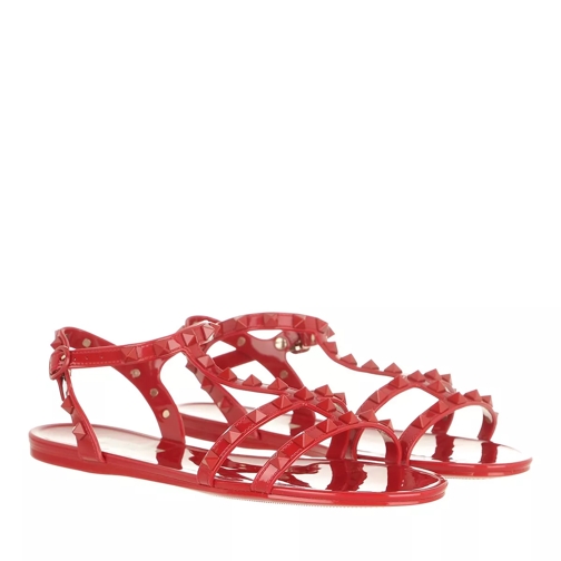 Valentino Garavani Flat Rockstud Sandal Rubber Red Romersk sandal