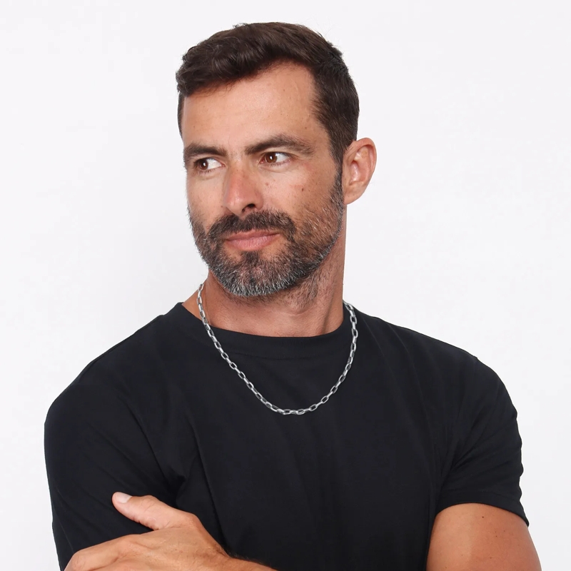 Kuzzoi Mittellange Halskette Halskette Herren Rundanker Oval Basic 925 Silber schwarz(Image 6)