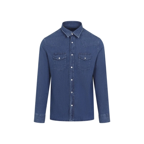 Tom Ford Stone Blue Cotton Denim Shirt Blue Skjortor